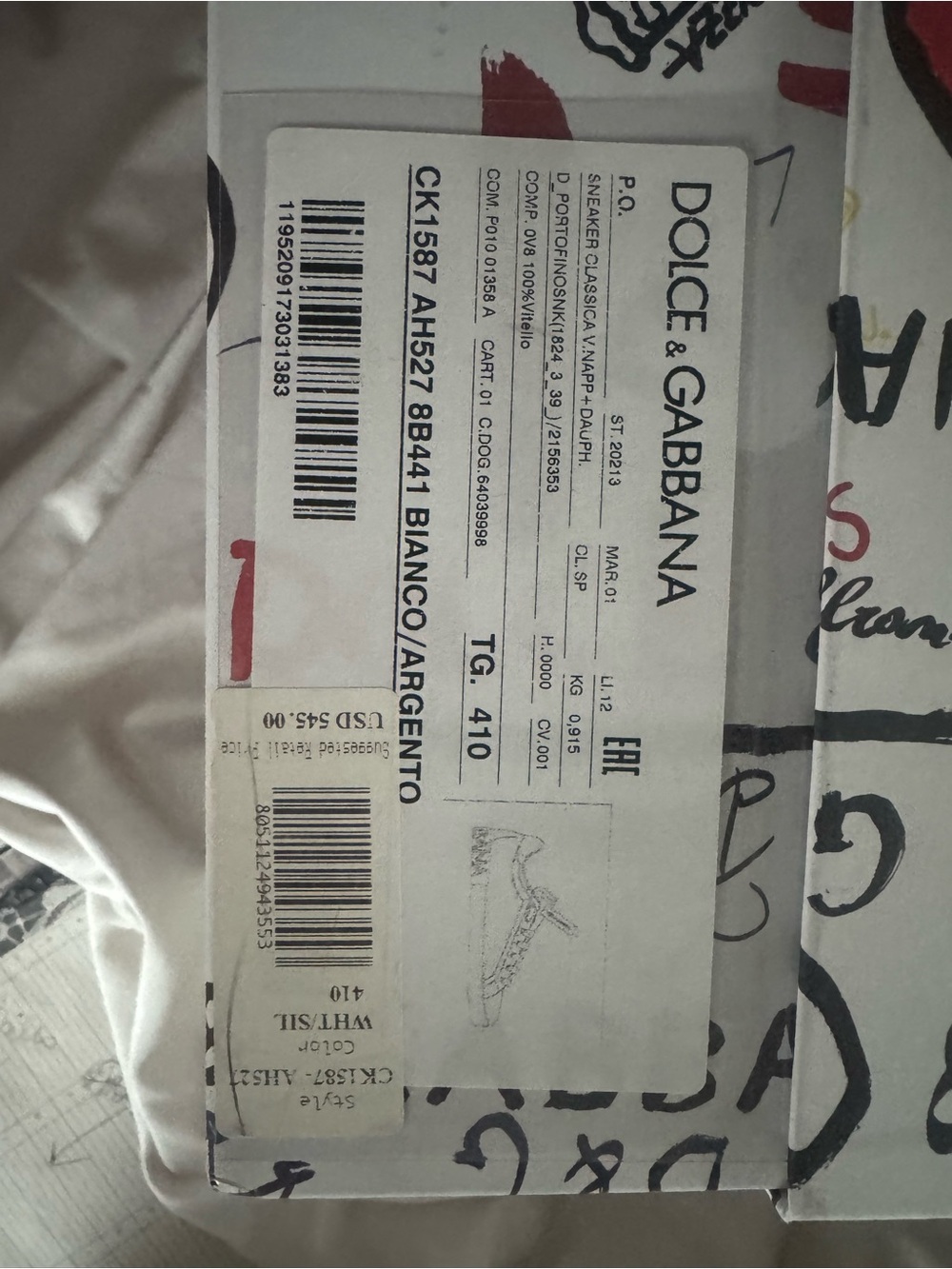 Dolce & Gabbana White Sneakers with Red Stitching and Graphic Insole - Picture 4 of 6